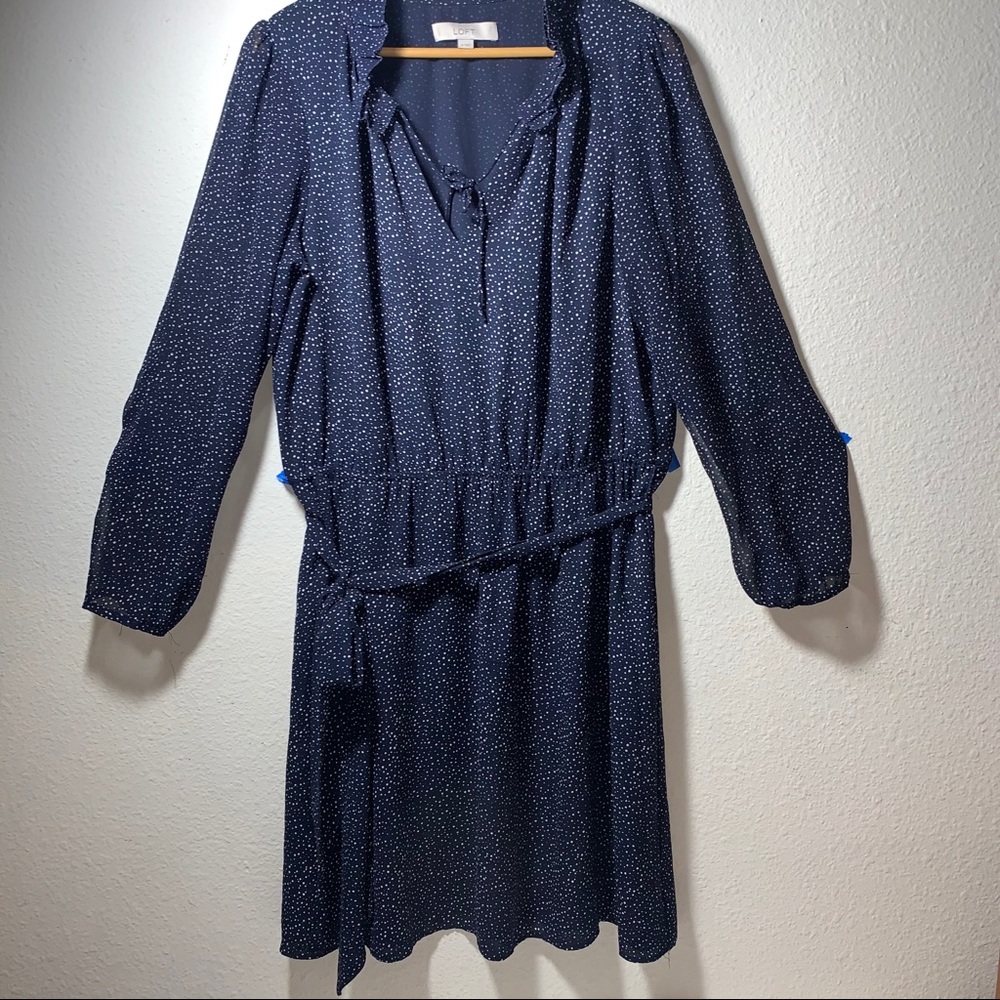 Ann Taylor Loft Blue Polka Dot Dress, Size 14.